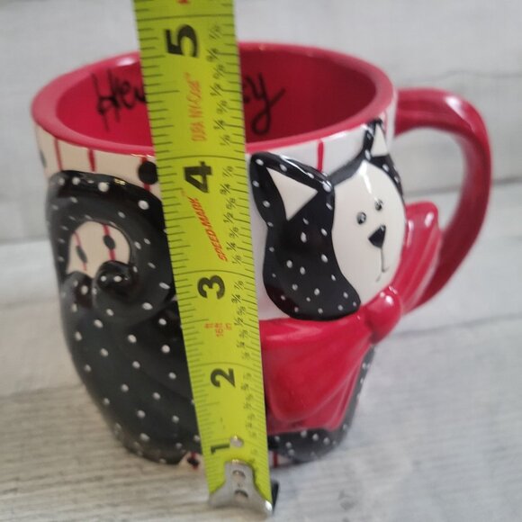 VTG Kitty 3D Black White Cat Mug Red Bow 16 Oz By Ros Gallery - Picture 6 of 7